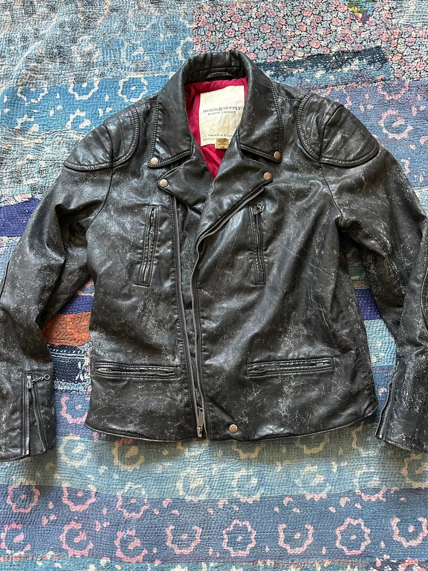 distressed denim printed tiger jacket