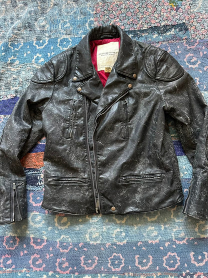 distressed denim printed tiger jacket