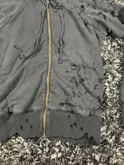 greg lauren black destroyed zip front hoodie