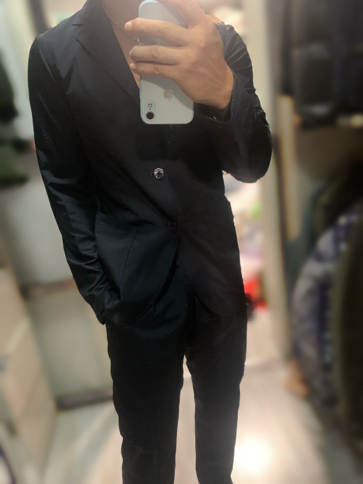 navy blue wool nylon jacket set