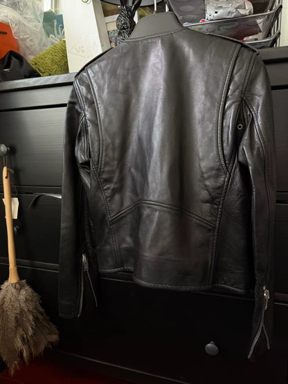 Saint Laurent Black Leather Jacket Zebra Collar