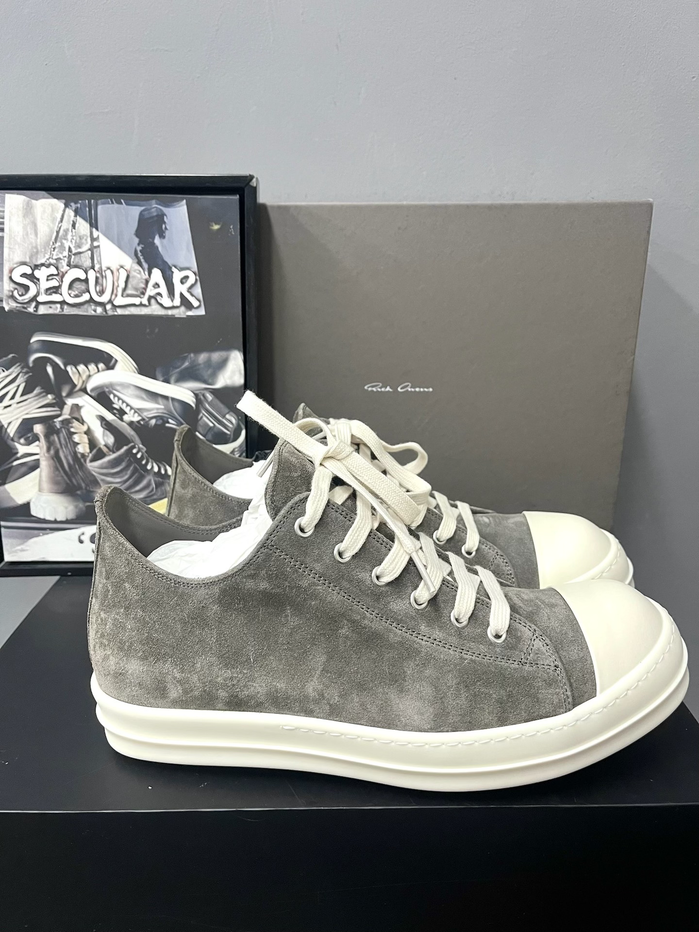 Rick Owens Low-Top Gray Suede Sneakers