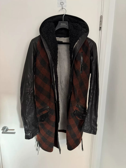 wool and leather hooded jacket