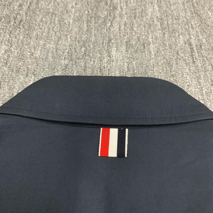 Thom Browne navy three-stripe nylon shirt jacket