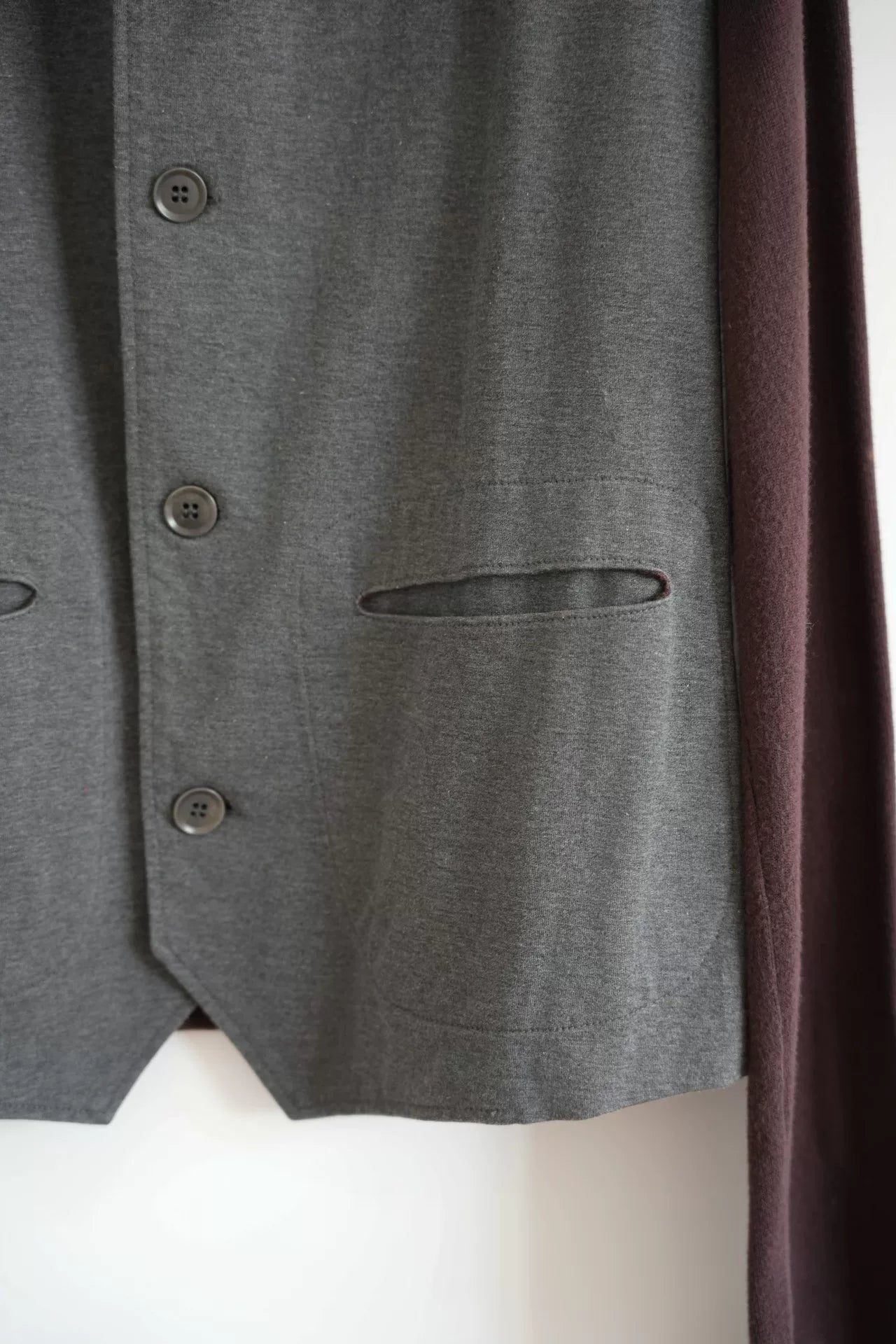 gray and brown patchwork shirt