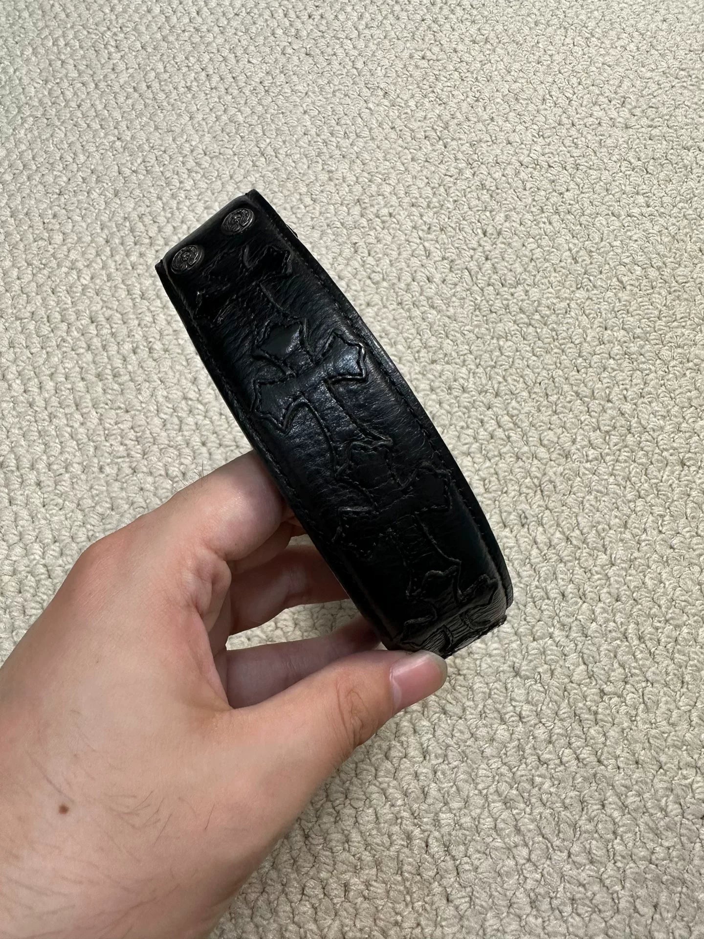 Chrome Hearts Black Cross Patch Leather Belt