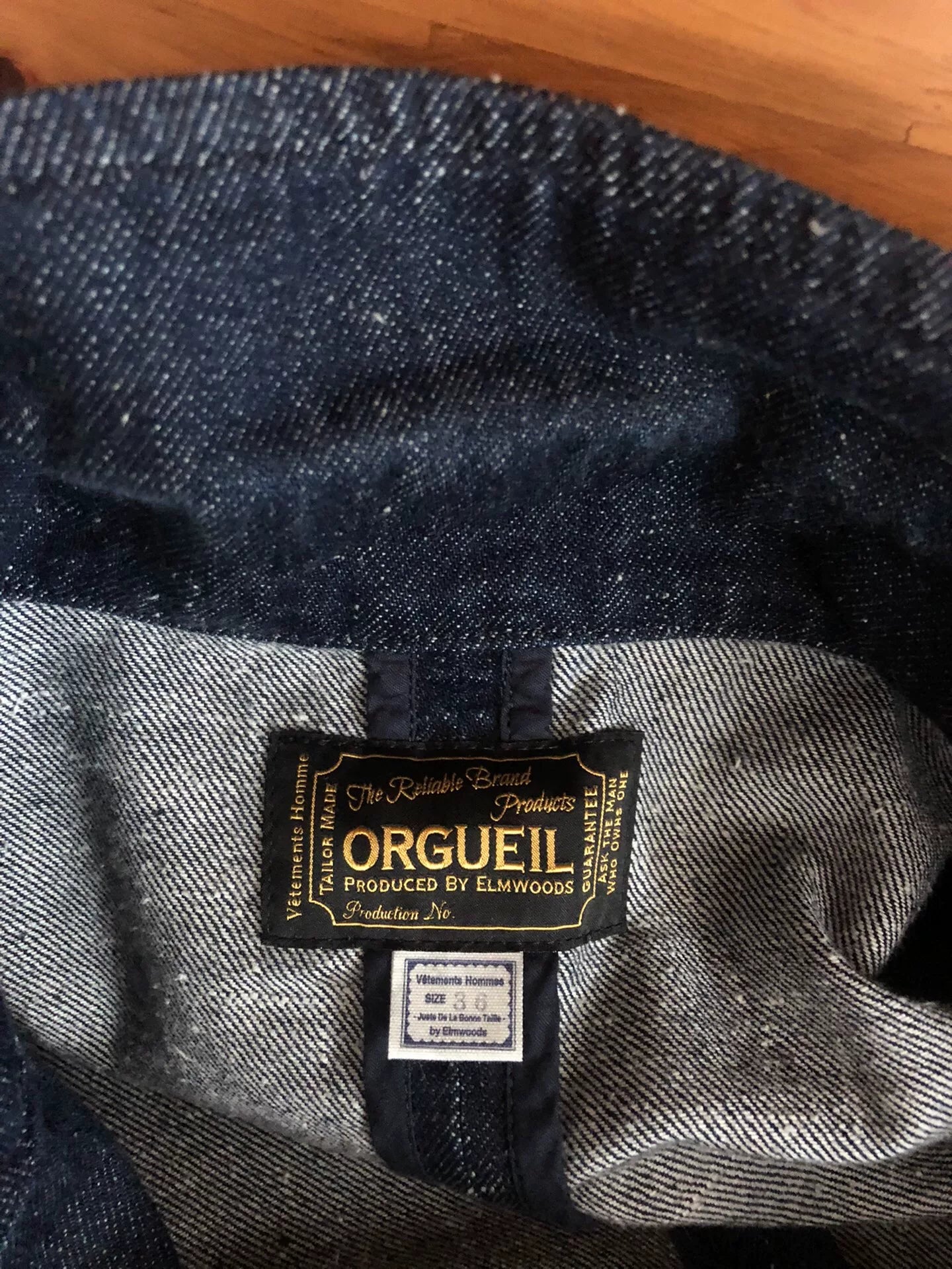 vintage denim blazer with gold buttons