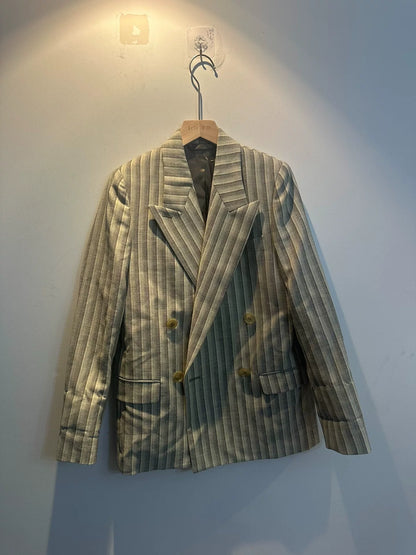 gray striped double-breasted blazer