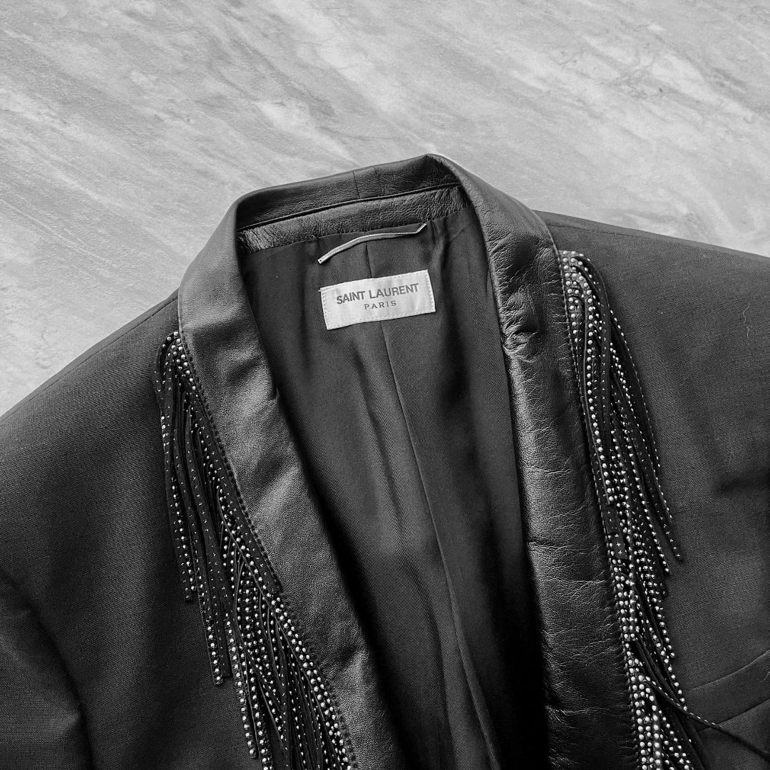 Saint Laurent Fringe Leather Collar Blazer