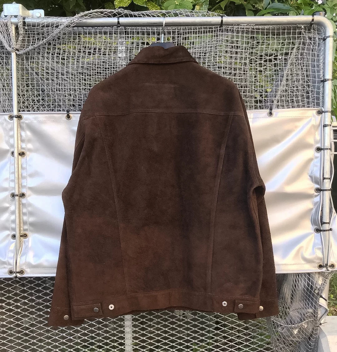 wacko maria leather trucker jacket brown