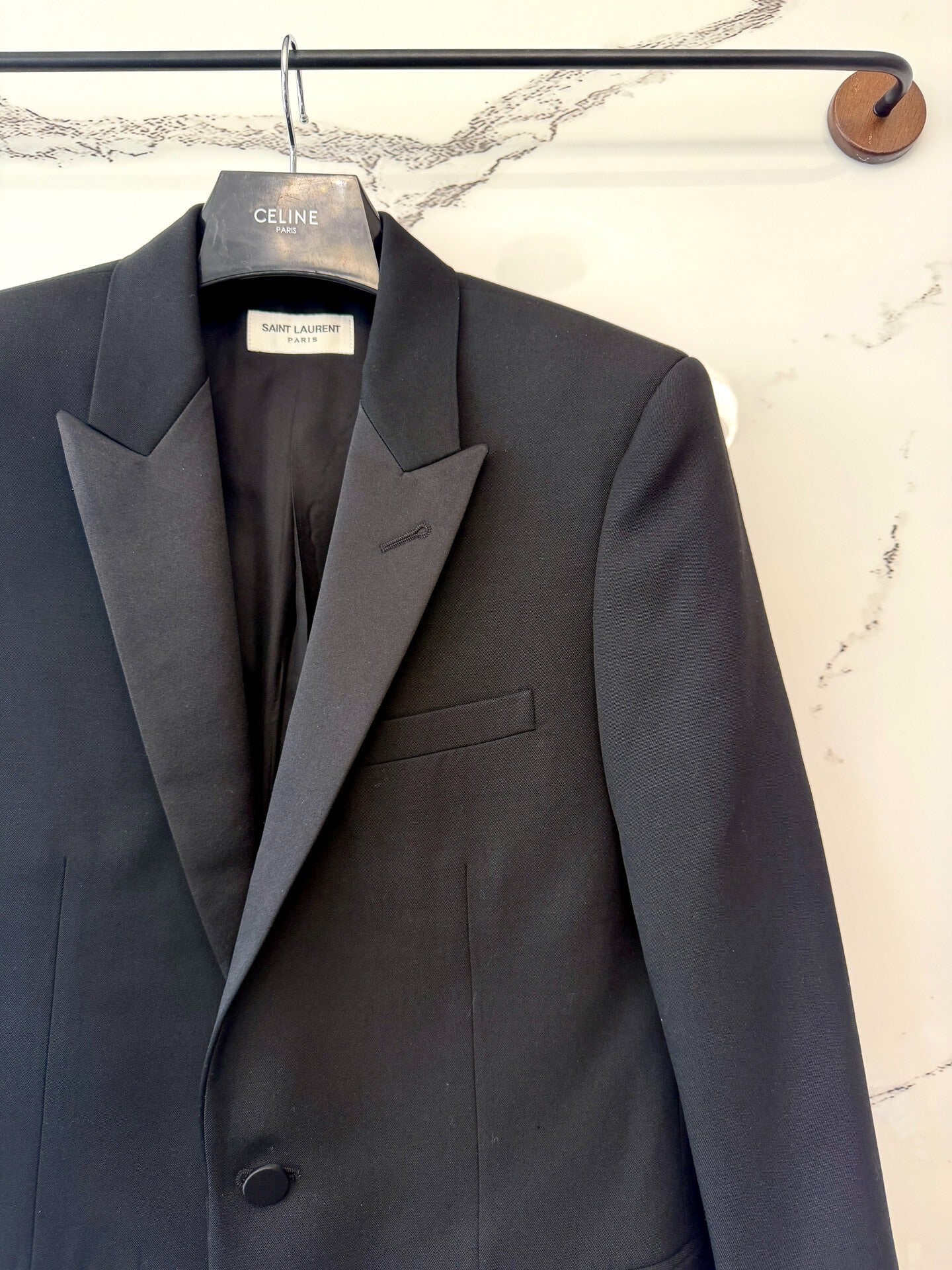 saint laurent black satin smoking jacket