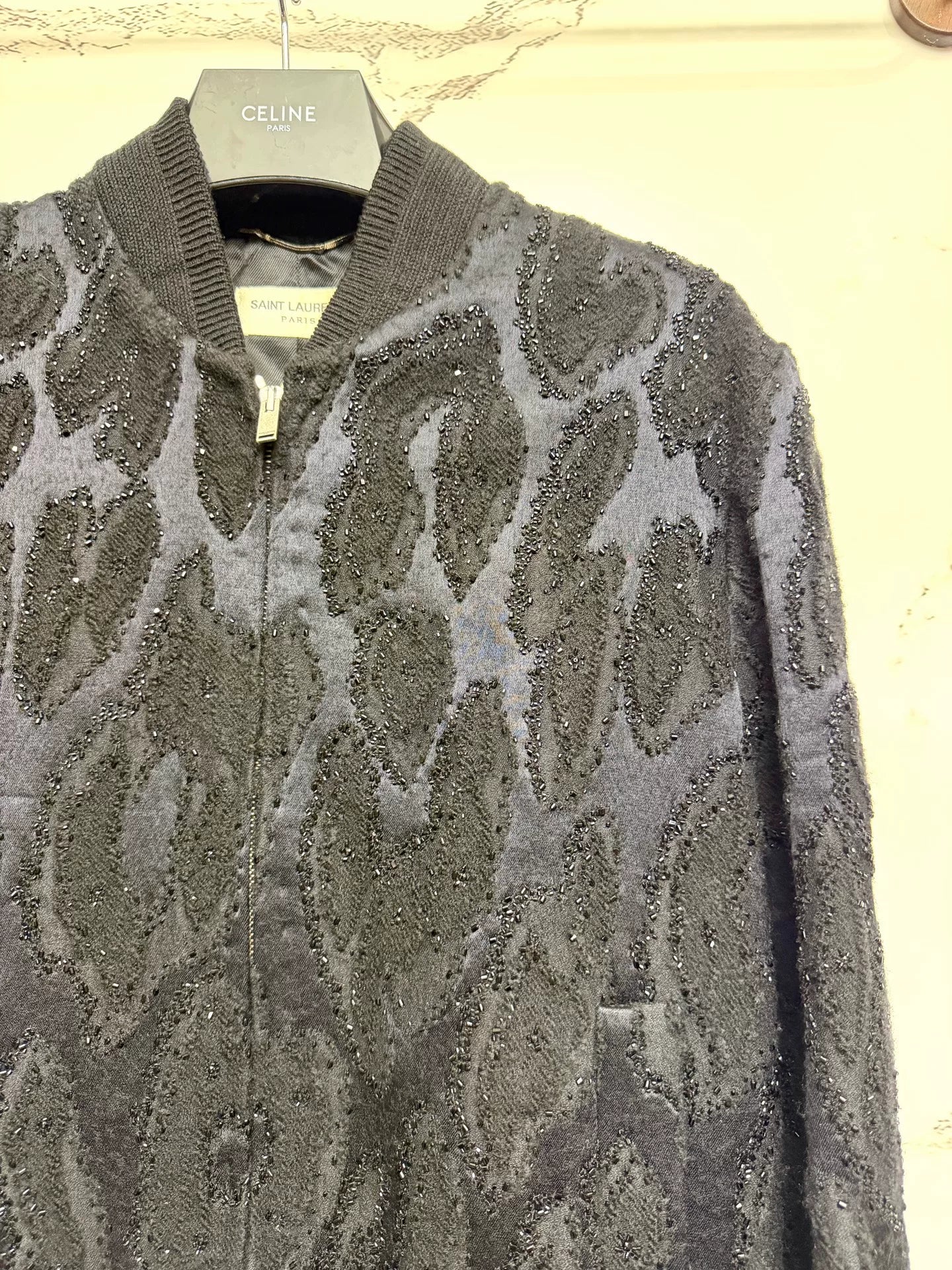 saint laurent black beaded bomber jacket