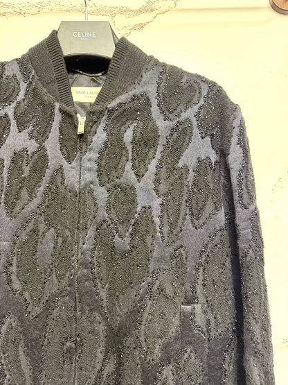 saint laurent black beaded bomber jacket