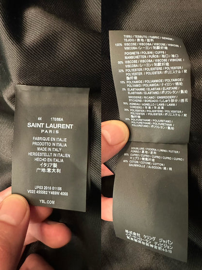 Saint Laurent Blue Satin Shark Bomber Jacket