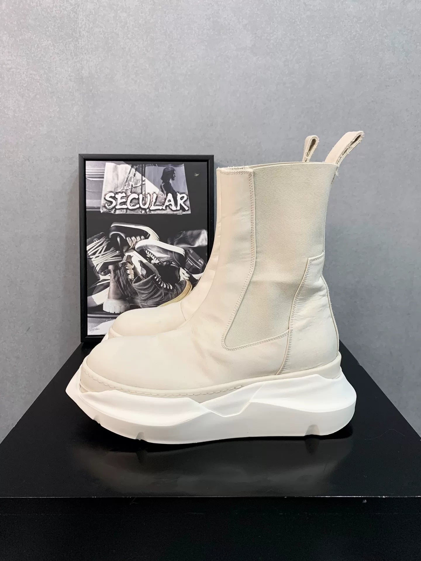 Rick Owens White Chelsea Thick-Sole Boots