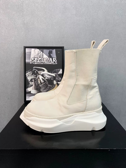 Rick Owens White Chelsea Thick-Sole Boots