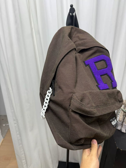 raf simons plush chain backpack in brown