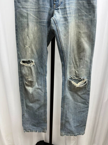 classic washed denim pants with distressing