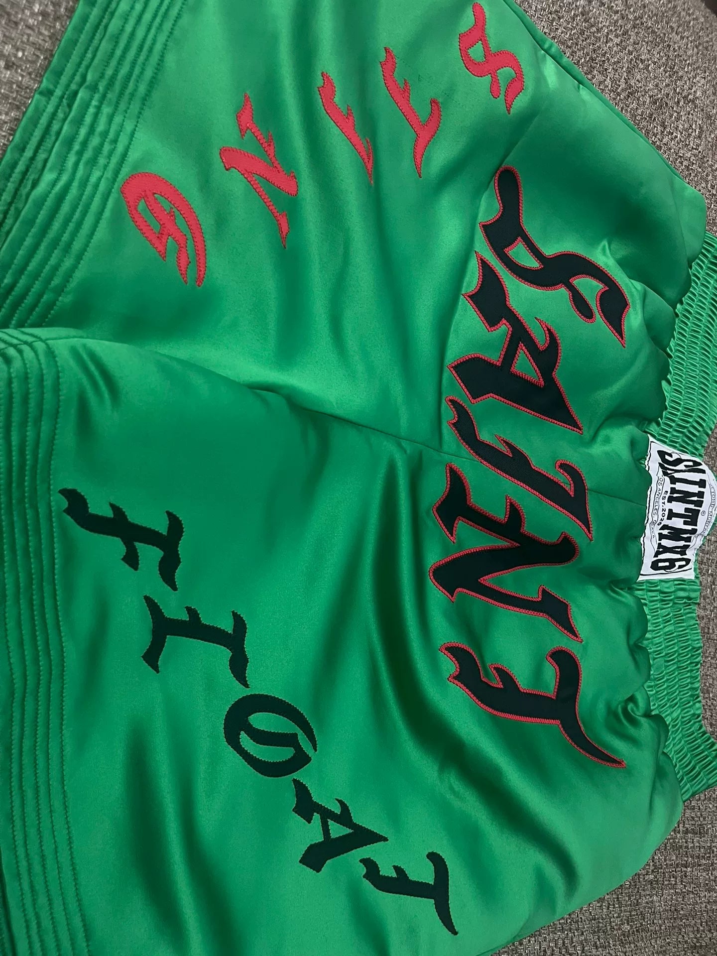Saint Michael Embroidered Silk Boxing Shorts