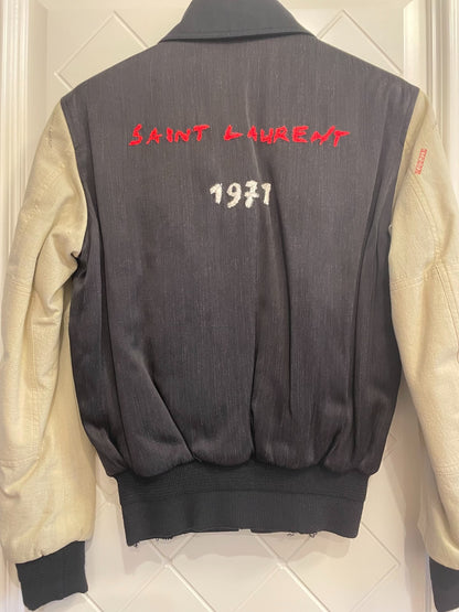 YSL Saint Laurent Rose Embroidery Pilot Jacket