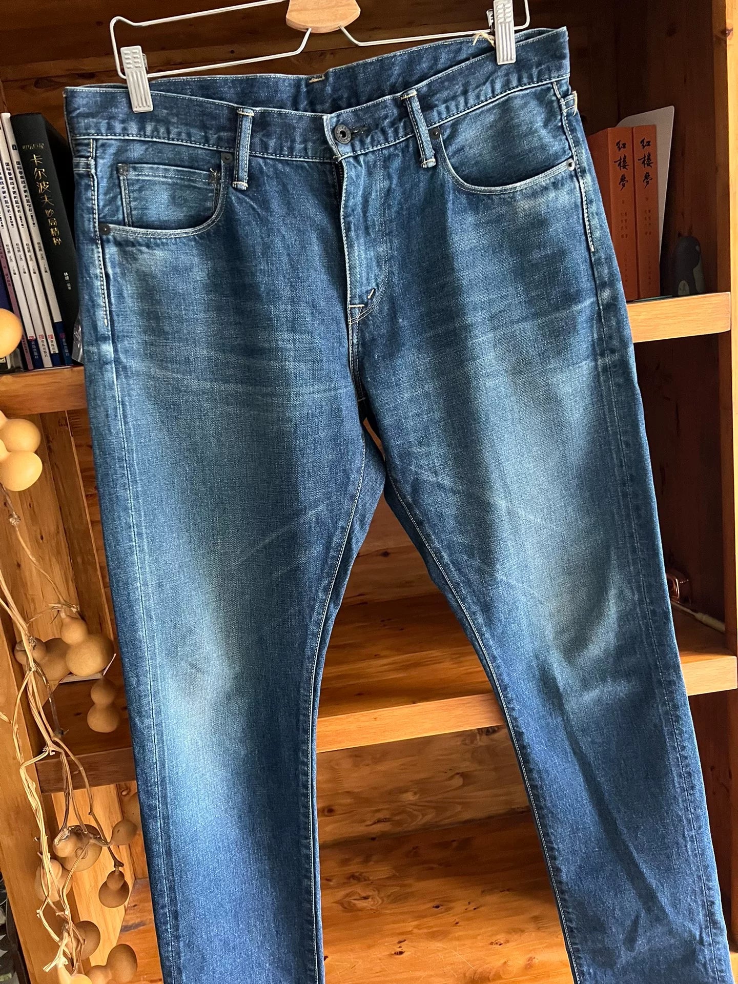 washed red ear denim talon zipper pants