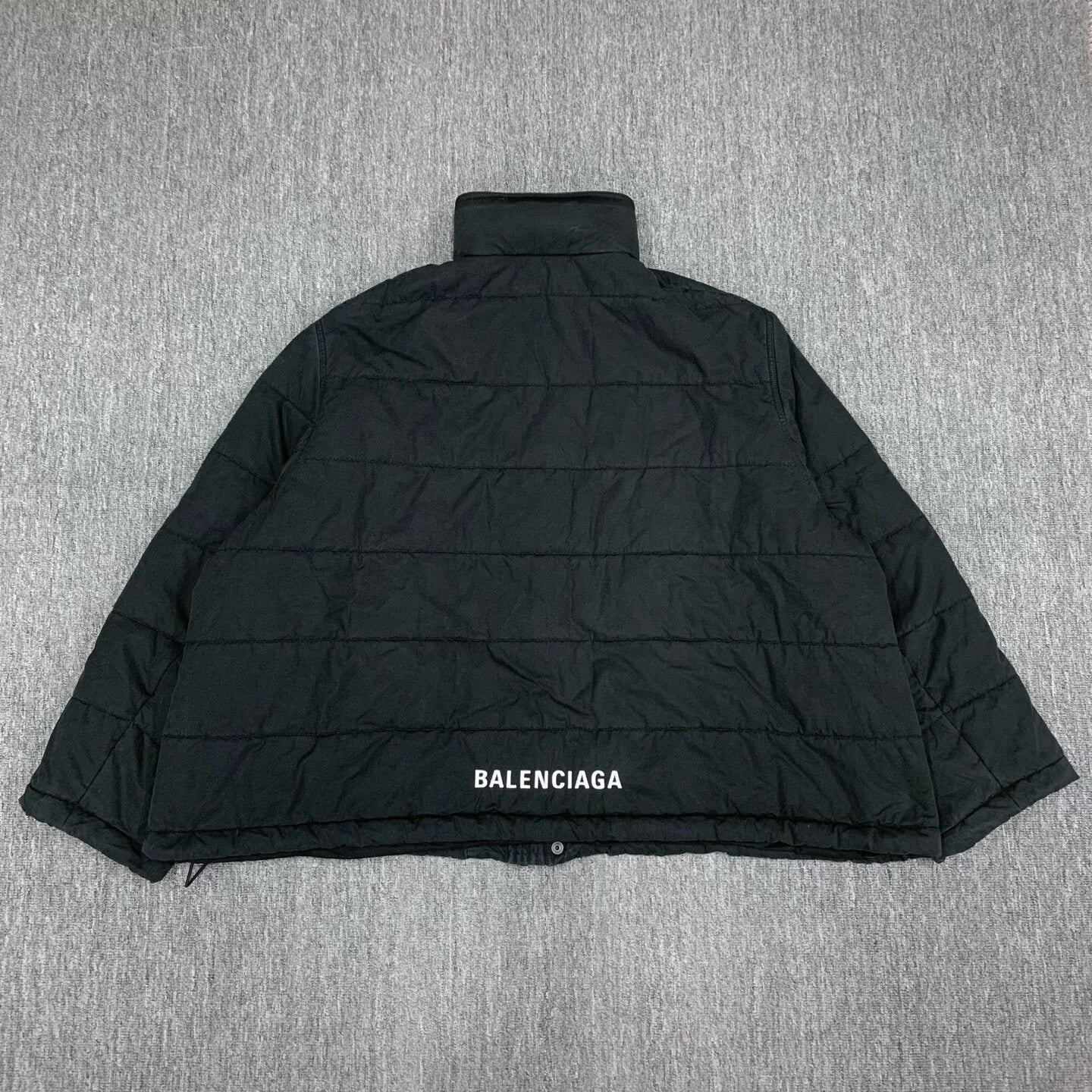 black balenciaga logo padded coat for men