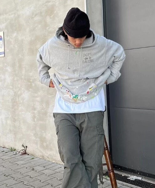 gallery dept gray hoodie with paint splatter