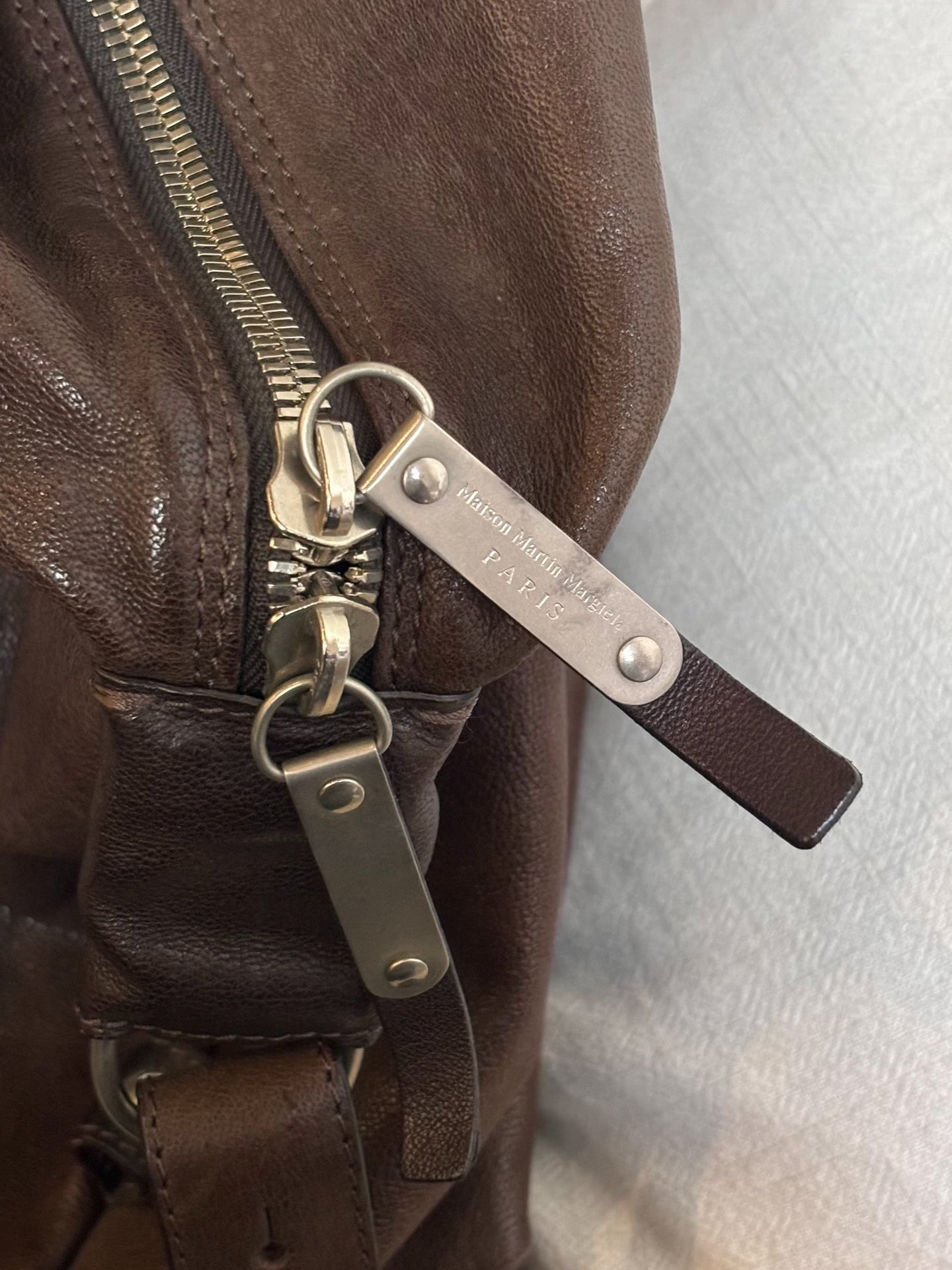 maison martin margiela camel leather travel bag