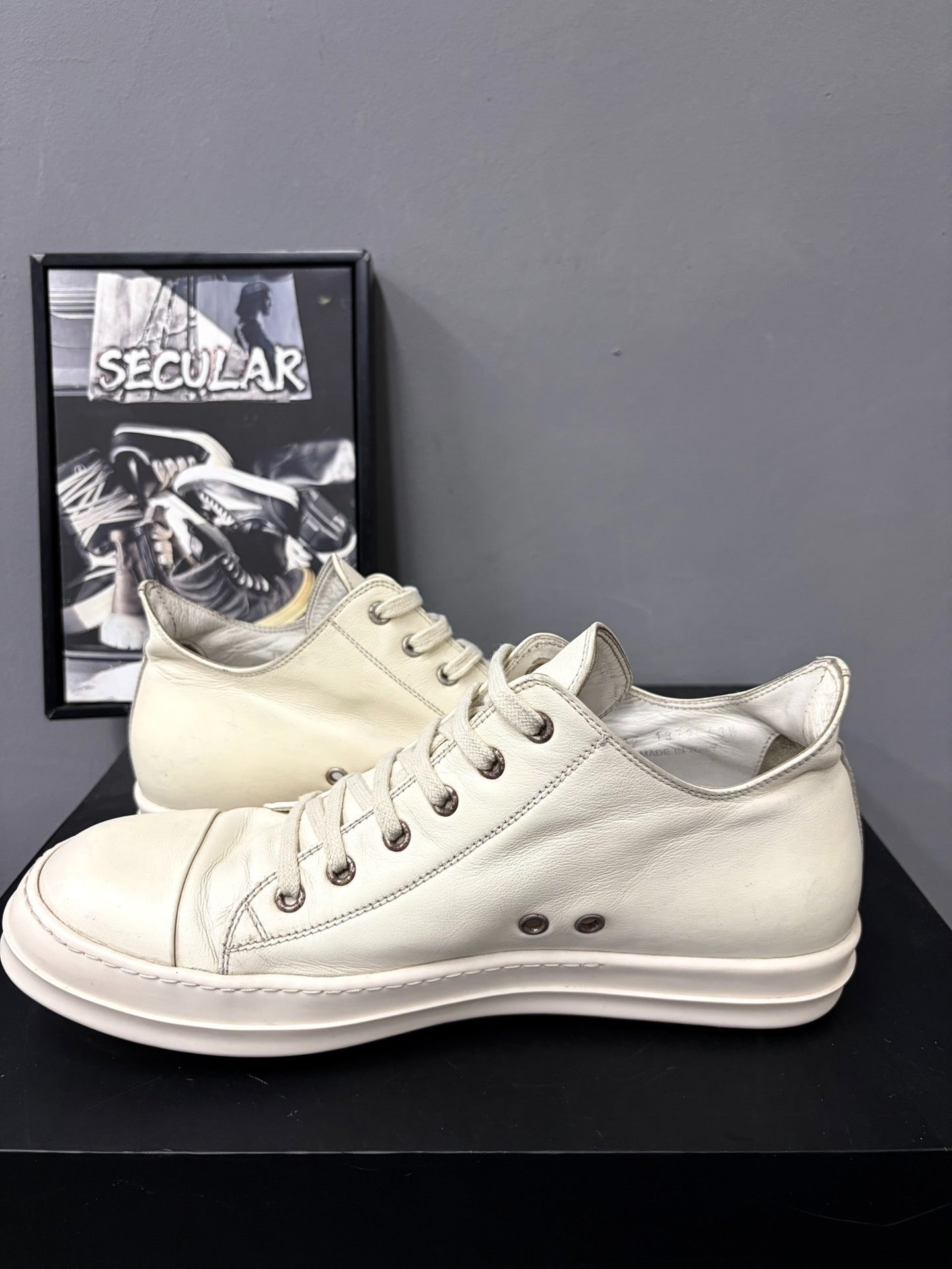 Rick Owens Milk White Low-Top Leather Sneakers