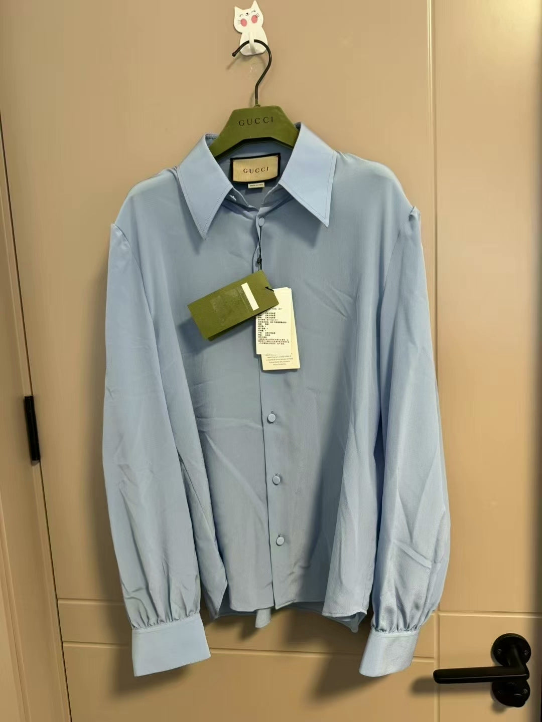 gucci long sleeve silk shirt in blue