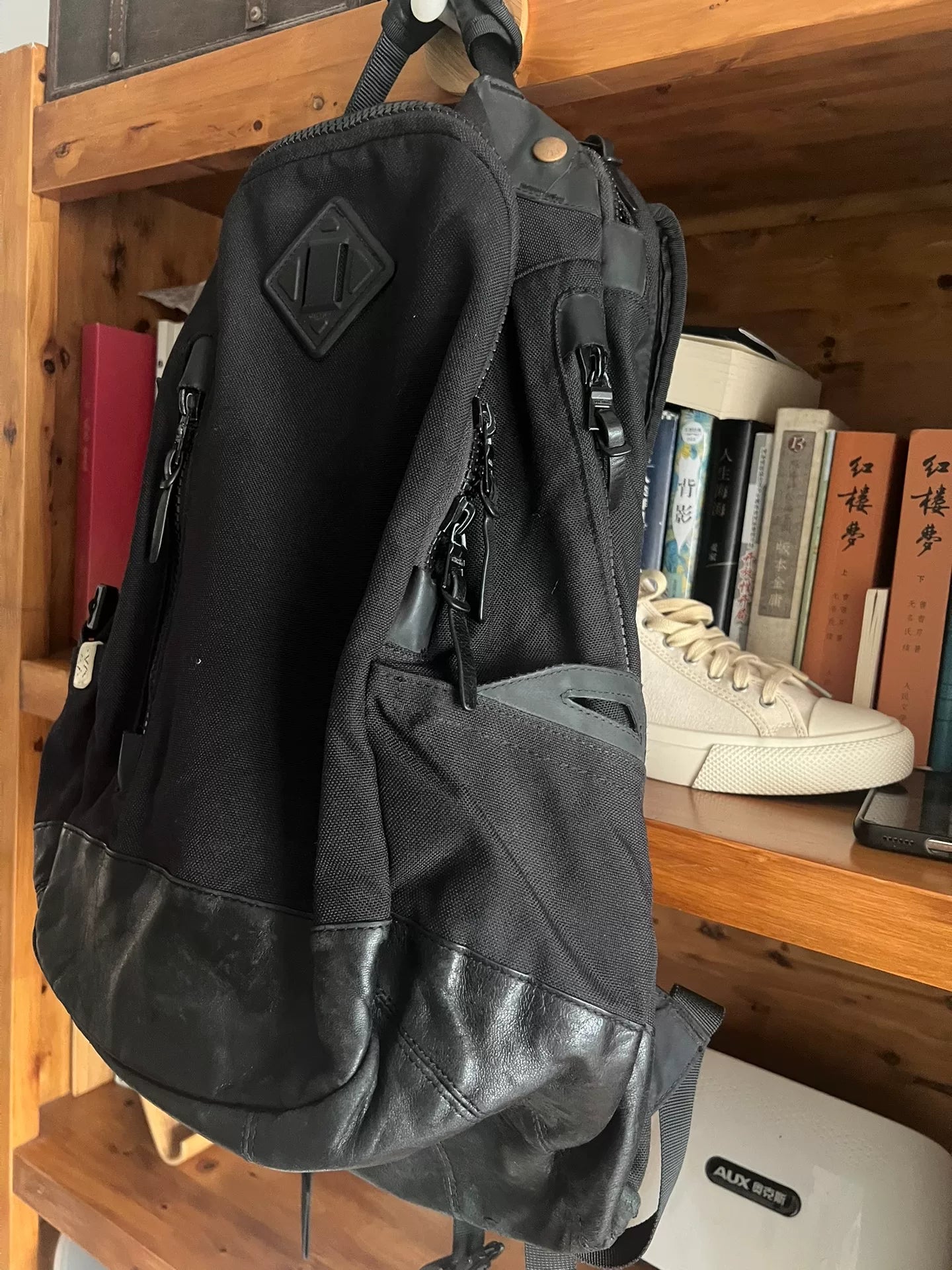 visvim 20L Black Backpack with Leather Base