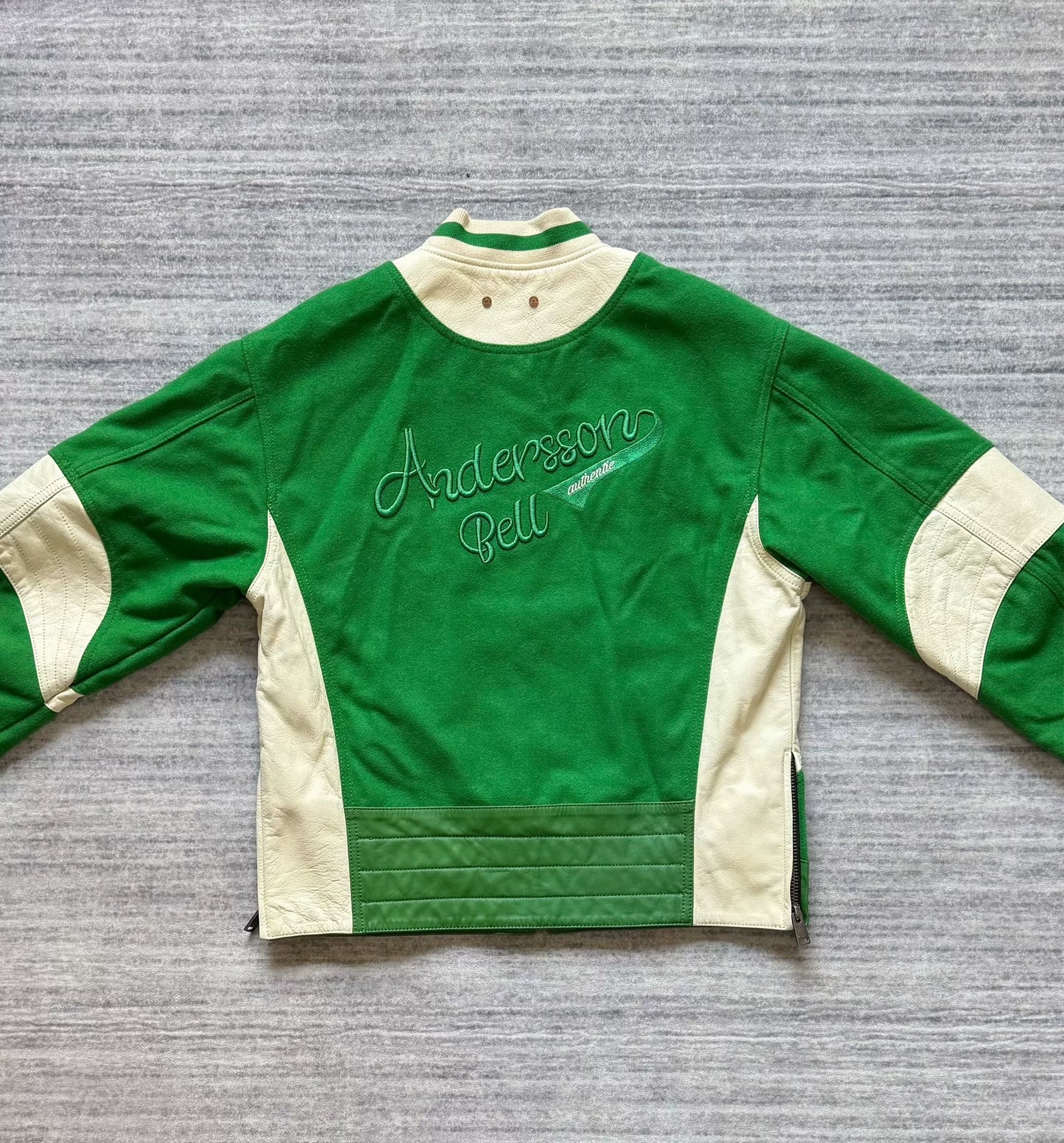 andersson bell green and white varsity jacket