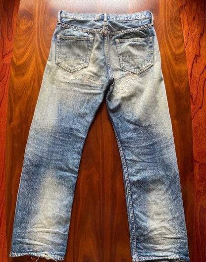 vintage distressed yellow mud denim pants