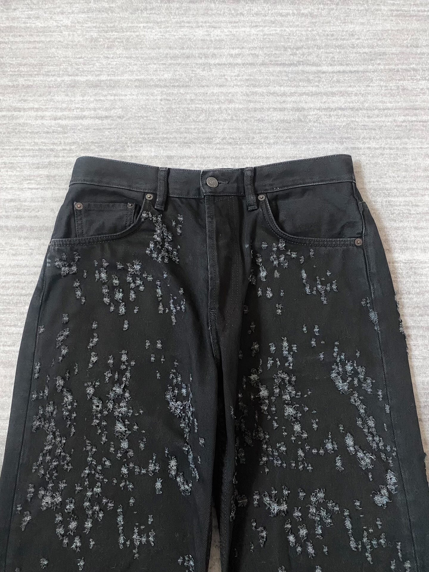 Acne Studios Distressed Black Denim Flared Pants
