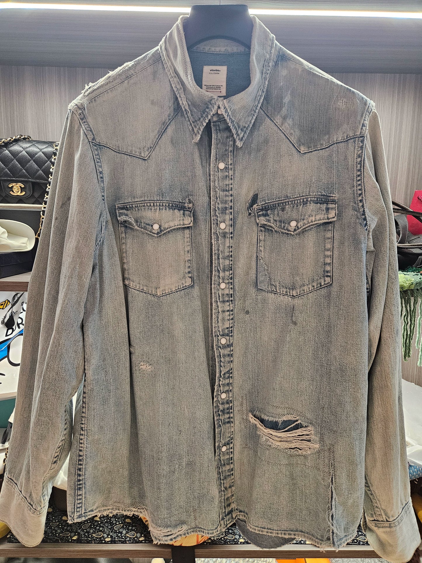 Visvim Light Blue Distressed Denim Shirt