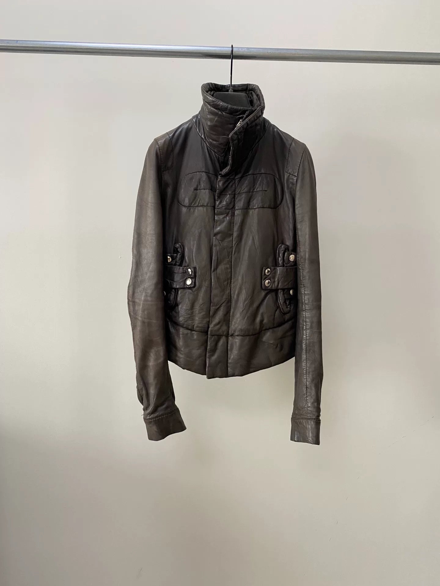 Rick Owens 2003 Fall Stand Collar Leather Jacket
