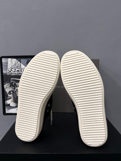 Rick Owens Leather Black White Low-Top Sneakers
