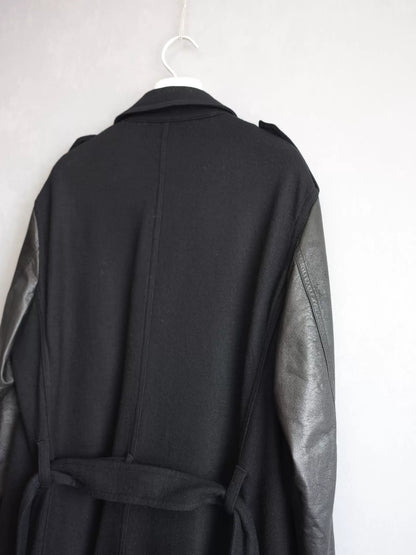 Yohji Yamamoto Wool Coat with Leather Sleeves
