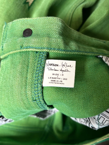 green embroidered denim pants by number(n)ine