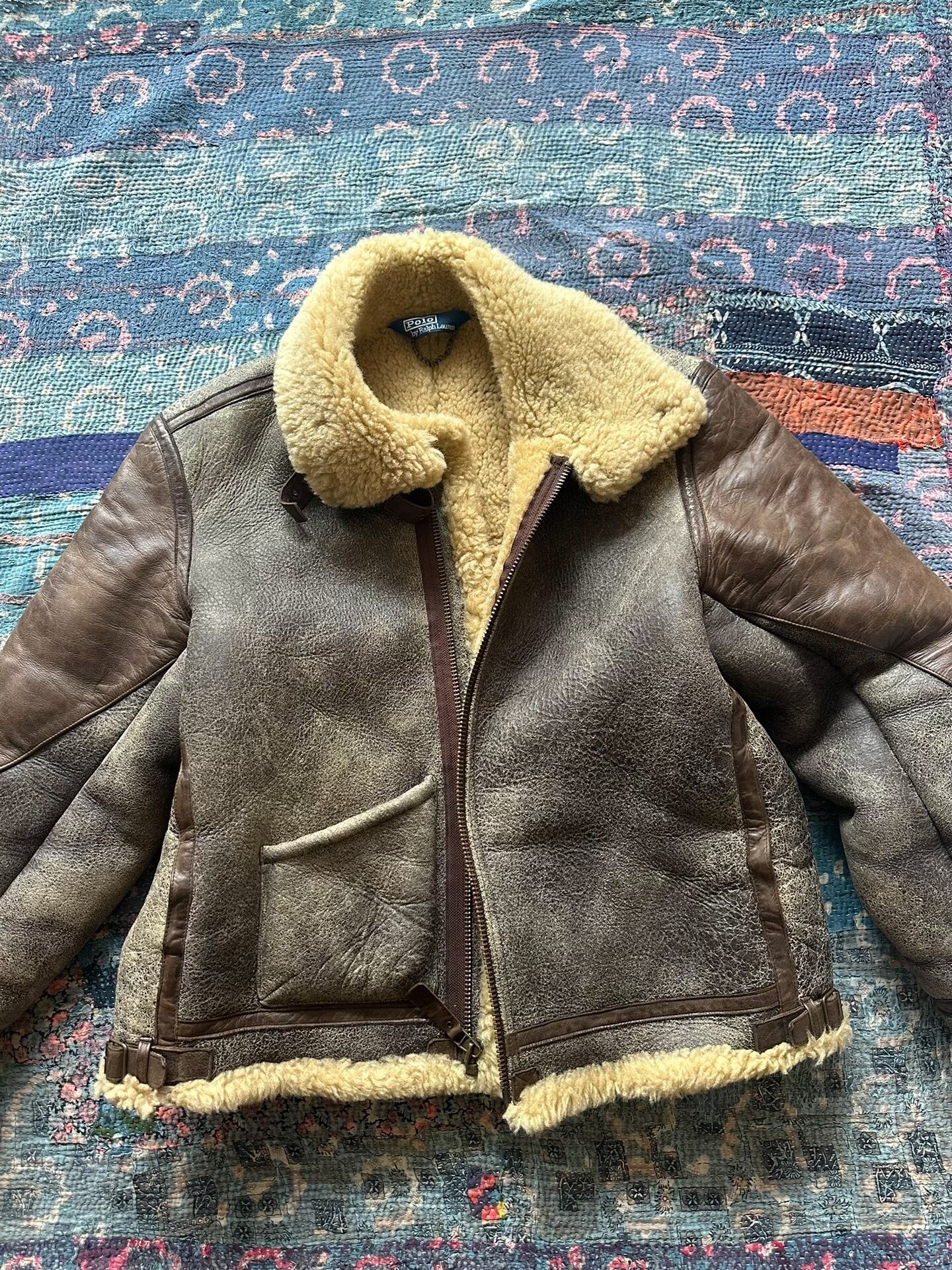 vintage ralph lauren shearling leather jacket
