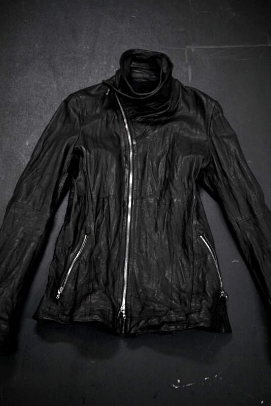 Julius_7 Black High Neck Leather Jacket
