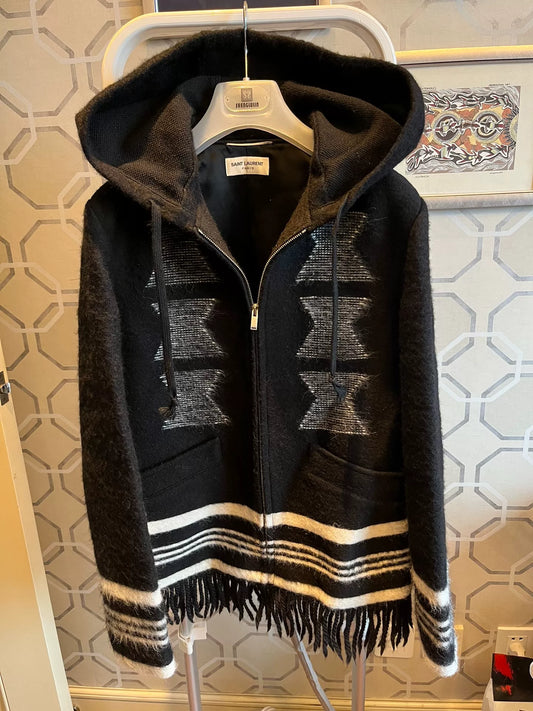 Saint Laurent Black White Fringe Hoodie