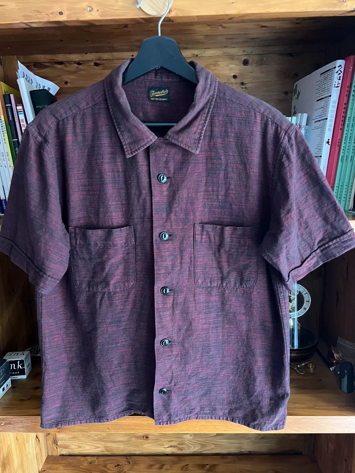 open collar shirt in rich burgundy color