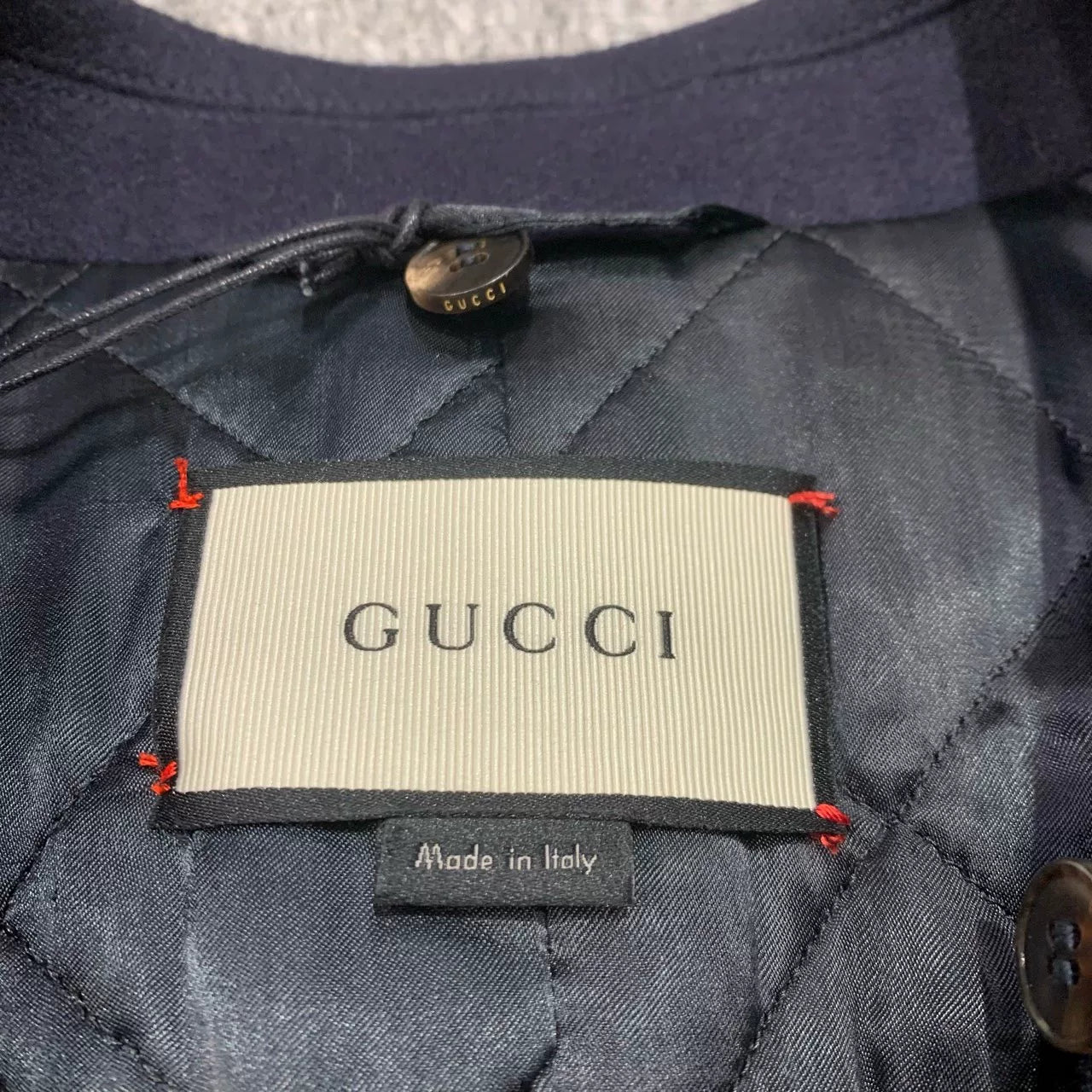 navy double-breasted wool coat by Gucci