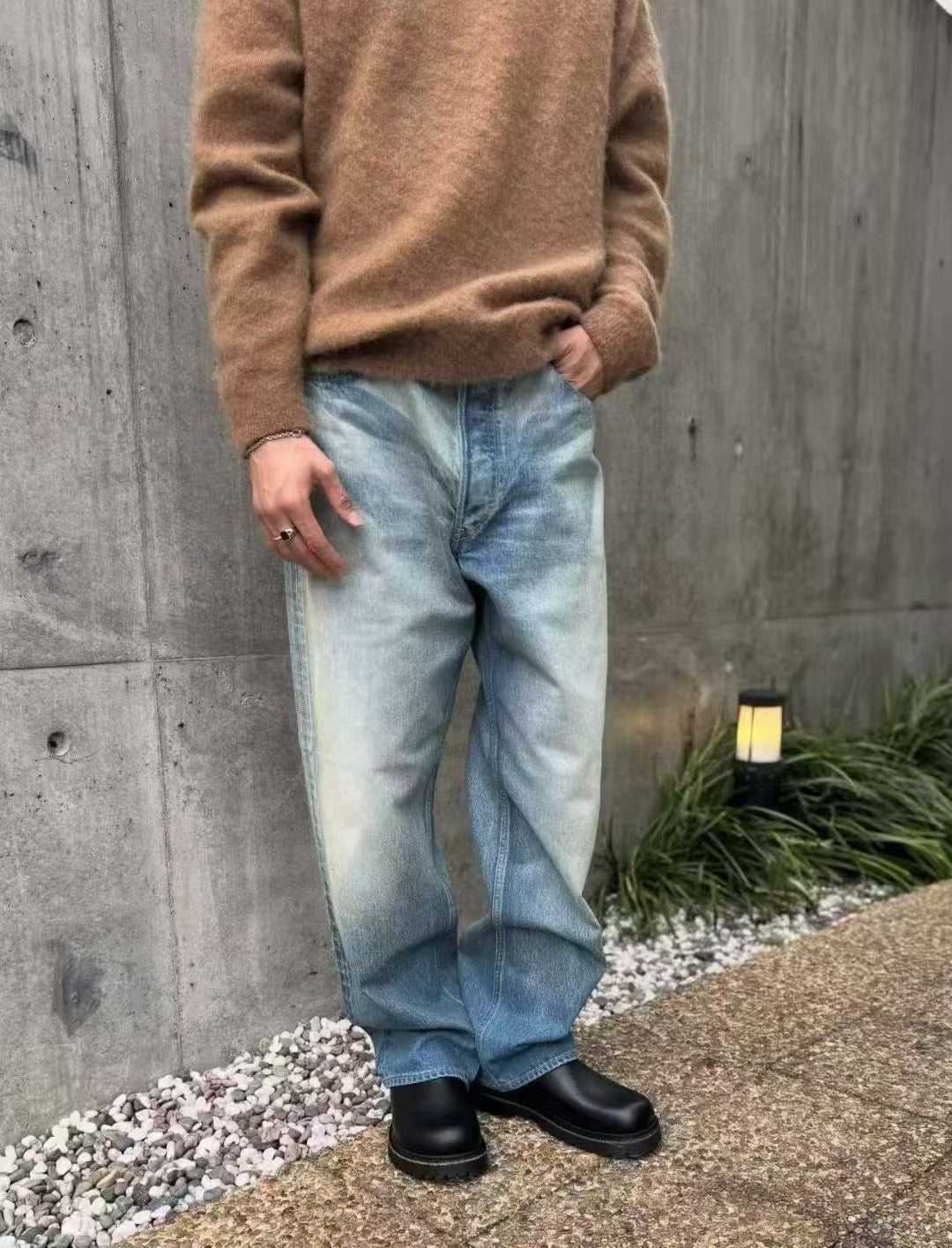 AURALEE Selvedge Faded Heavy Denim Wide Pants
