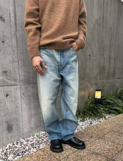 AURALEE Selvedge Faded Heavy Denim Wide Pants