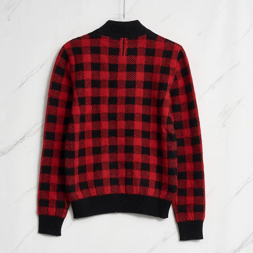 Saint Laurent Men's Checkered Mock Neck Sweater