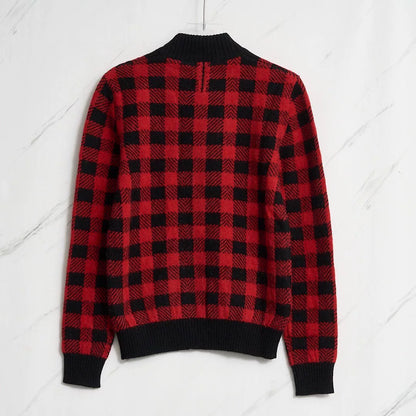 Saint Laurent Men's Checkered Mock Neck Sweater