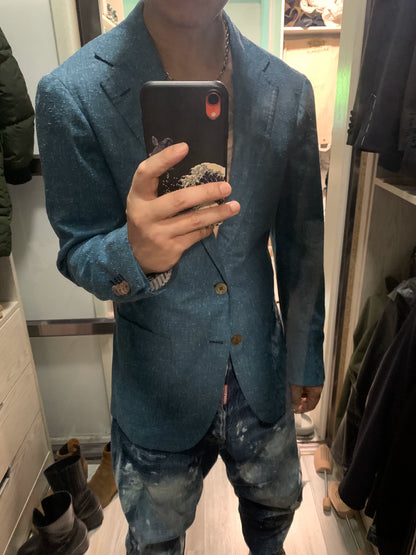 custom hand-tailored jacket in turquoise blue