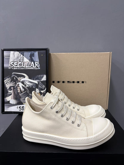 Rick Owens DRKSHDW White Canvas Low-Top Sneakers
